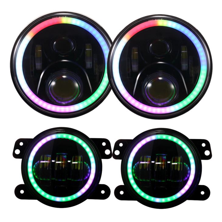 Conjunto completo de 2 piezas de faros LED RGB de 7 pulgadas y 2 piezas de l¨¢mpara antiniebla RGB de 4 pulgadas