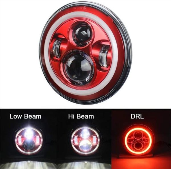 7 Inch Red Halo Lights For Jeep Wrangler Red Halo Headlights For Jeep Wrangler JK - Image 3